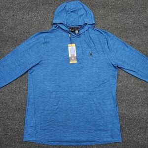 NEW Spyder Active Mens XXL Blue Heather Hoodie‎ Performance Shirt Stretch